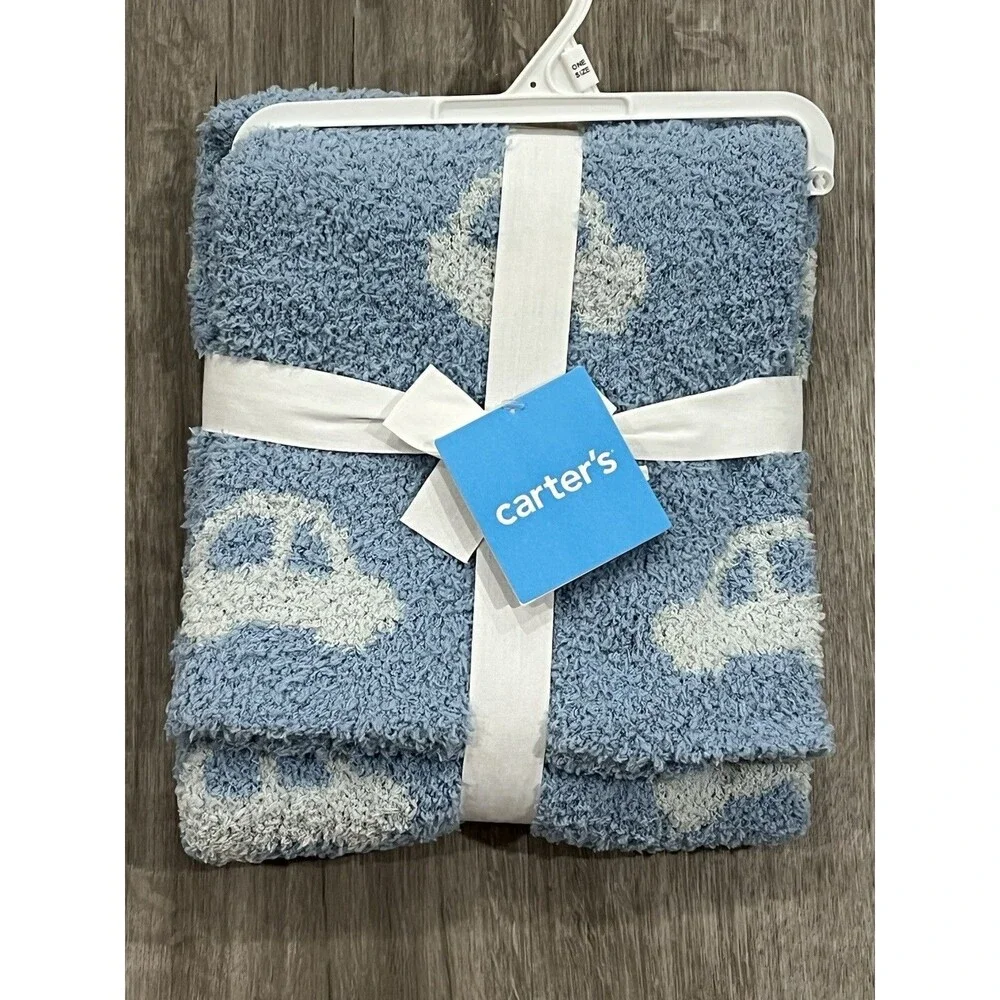 Carter’s Reversible Blue Car Print Stroller Baby Blanket Lightweight Super Soft